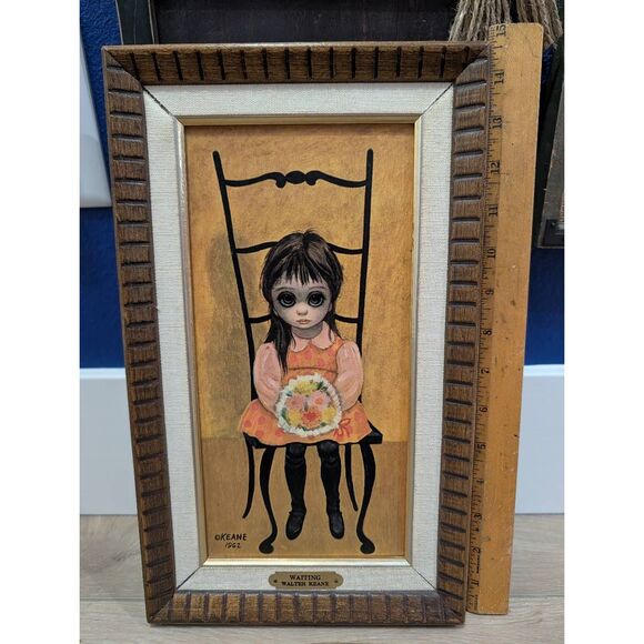 Walter Keane Big Eyes “Waiting” Turner Wall Art 1962 Vintage Framed Print - Picture 9 of 16